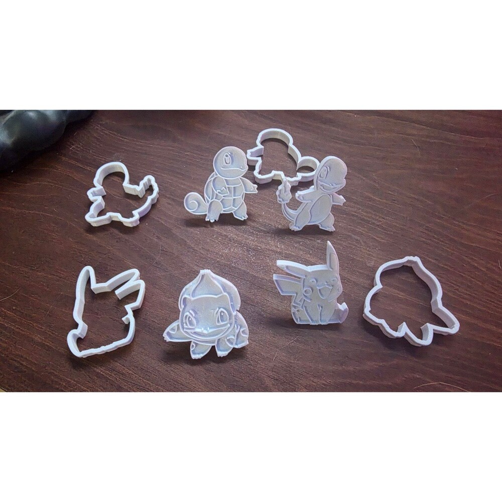 Pokemon Cookie Cutters Set - Pikachu, Squirtle, Charmander, Bulbasaur with stamp